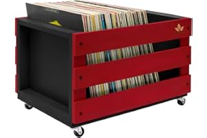 SONESTA - Caja organizadora para Discos de Vinilo LP - Mueble de Maderas con Ruedas para 80-100 Discos - Estilo Vintage Retro - Caja de Almacenamiento Grande para vinilos | XL - 46x33x26 cm