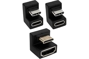 EMSea Kątowy adapter mini HDMI na HDMI 180 stopni z adapterem USB-C do przenośnego wyświetlacza, długi bok do wewnątrz