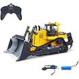 HNR 1:16 RC 11 Channel Full Functional Remote control Bulldozer,2.4 Ghz RC Excavator,Simulated sound, lighting, metal digging head,rc dump truck toys for Boys Kids Adults, Birthday Gift