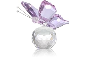 EUIOOVM Crystal Flying Butterfly with Glass Ball Base Crystal Figurine Collection Ornament Home Decor Statue Animal Collectibles (Purple), 2 inch * 1.8 inch * 2.1 inch