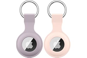2 Pezzi Meliya AirTag Portachiavi per Apple Airtag, Silicone Custodia per Airtag Apple con Portachiavi, Cover Protettiva per Apple AirTag per Zaini e Animali Domestici (Viola chiaro+Rosa)