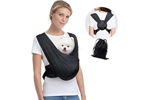 Lyneun Sac de Transport pour Chien de 3kg, Mains Libres Sac de pour Petits Chien et Chat, Réglable écharpe de Transport pour Chien avec Sangle, Porte Chien Ventral pour La Marche (Noir)