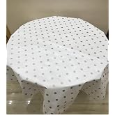 Yuvarlak Desenli PVC Masa &Ouml;rt&uuml;s&uuml;, Astarlı, Gri Puantiyeli, 140 cm