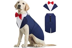 Kuoser Abito Smoking per Cani, Set Vestito Bandana Collare Cani per Matrimoni Cani Smoking Elegante con Papillon, Formale Vestito Cani Partito, Rimovibile Cravatta Cane e Vestito