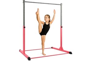 KAYMAN Gymnastics Horizontal Bar with Hand Protection Wrap, Adjustable Height & Feet - Durable Iron Equipment for Flexibility Training, Compact & Stylish - Perfect for Home Gym, Large