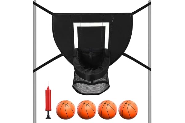 LEKEFETO trampolinbasketkorg inomhus, mini basketkorg trampolintillbehör med 4 minibasketbollar och pump, trampolin-solskydd-basketstativ, för barn och vuxna –