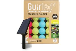 GuirLED - Guirlande d'extérieur boules lumineuses Guinguette LED - Étanche IP55 - Panneau solaire haut rendement - ON/OFF automatique - 16 boules 3m - Cocktail