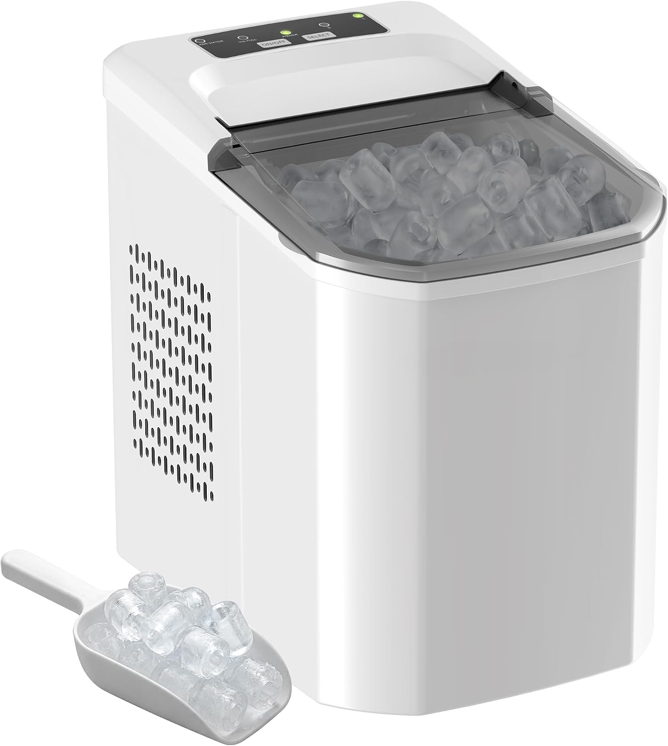 HOMCOM Máquina de Hielo, Máquina de Cubitos de Hielo Autolimpiable, 12 kg/24H, 9 Cubitos Listos en 7 Minutos, 2 Tamaños de Hielo, 1,5L Depósito, para Hogar, Cocina, Oficina, Bar, Blanco