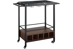 Walker Edison Wine Glass and Bottle Kitchen Storage, Stone, Black Marble, 86.36 cm