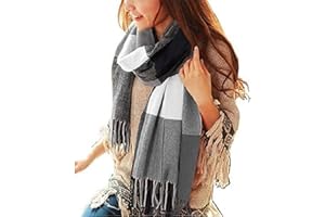 heekpek Bufanda Mujer Invierno Otoño Tartan Bufanda Caliente Suave Larga Cachemira Mujer con Borlas
