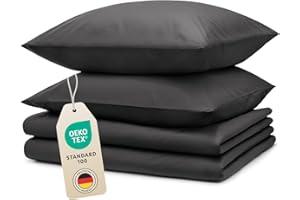 Blumtal Bettwäsche 2X 135x200cm + 2X 80x80cm Kopfkissenbezug - Oeko-TEX zert. Mikrofaser Bettwäsche Set - Mikrofaser Bettbezug bis 95 °C - Deckenbezug + Kissenbezug 4-teilig - Bettbezug Anthrazit