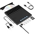 ZZOSRDR External CD DVD Drive, Type-C & USB 3.0 Portable Drive Reader DVD CD RW Writer Burner Player with SD/TF Slot & 4 USB Ports for Laptop, Desktop, PC, Mac, IOS, Windows 11/10/8/7/XP/Linux/Vista