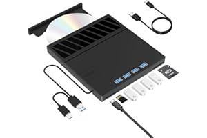 ZZOSRDR External CD DVD Drive, Type-C & USB 3.0 Portable Drive Reader DVD CD RW Writer Burner Player with SD/TF Slot & 4 USB Ports for Laptop, Desktop, PC, Mac, IOS, Windows 11/10/8/7/XP/Linux/Vista