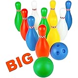 Jerryvon Bowling Set Kids Plastic Skittles Game 10 Pin & 2 Balls Indoor Outdoor Garden Toys Early Learning Party Favors Easte