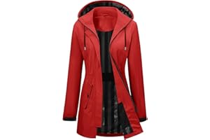 CMTOP Chubasquero Mujer Impermeable Chaqueta Cortavientos Aire Libre Cazadora Ligero Transpirable Abrigo a Prueba de Viento y Agua, Exteriores Gabardina Raincoat Lluvia con Capucha