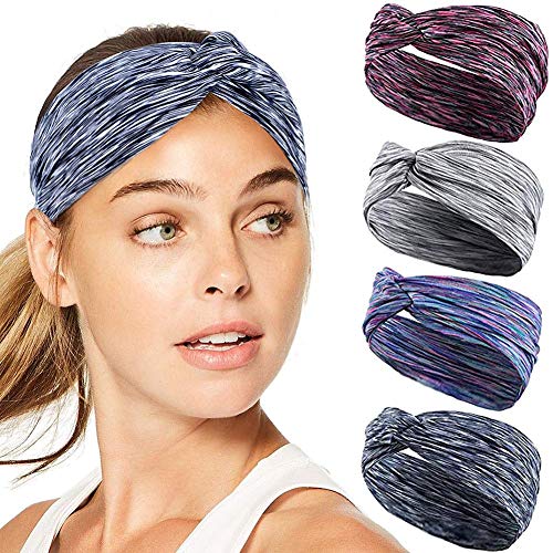 Lengus - 4 Diademas Deportivas para Mujer, Ligeras, Suaves y elásticas, 4 Colores, Ideales para Yoga, Correr, Ciclismo y Entrenamientos atléticos
