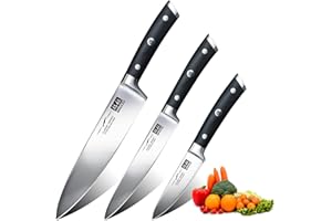 SHAN ZU Set di Coltelli da Cucina,Giapponesi Set di Coltelli 3 Pezzi Tedesco Acciaio Inox Ultra Affilati Compreso Coltello da Cucina 20 cm Coltelli Universali 15 cm Coltelli per Frutta 9,5 cm
