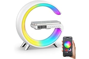 Smiling Shark Intelligente LED Sveglia Luce, Lampada Sveglia Atmosfera con Altoparlante Bluetooth & Ricarica Senza Fili Controllo App Dimmerabile Smart Wake Up Light per Casa Decorazione Regalo