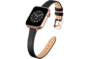 SUNFWR Lederarmband Kompatibel mit Apple Watch Armband 42mm(Serie 11 10) 41mm 40mm 38mm,Damen Dünnes Ersatzband,Schlank Armbänder für iwatch Serie 11/10/9/8/7/6/5/4/3/2/1,SE 1-3(Schwarz&Roségold)
