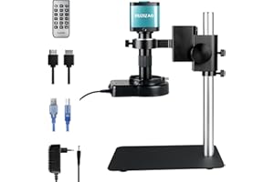 RUZIZAO Microscope Numérique 4K 1080P Microscope USB/HDMI avec 48MP Caméra/150X Objectif à Monture-C/56 Annulaire Lumière LED et Base Métallique, Microscopes Electronique Soudure Compatible avec PC/TV