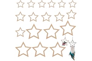 KASESSS 18Pcs Dream Catcher Rings, Wood Rings for Craft, Hoops for Crafting, Wood Stars for Crafting, 3 Size Star Shaped Wooden Hoop Rings for Floral Wreath Wall Hangings DIY Craft Supplies Home Decor