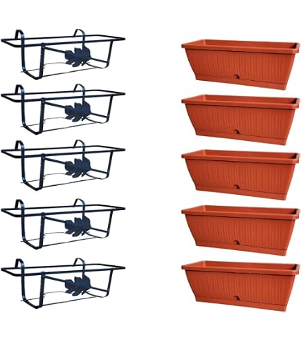 Fioriera Da Balcone Acan Tradineur Con Sottovaso Integrato E Supporto In Metallo – Plastica Marrone, 50x20x17,5 Cm, Capacità 10 Litri