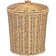 TOYANDONA Wicker Trash can Rattan Round Waste Basket with Lid Wicker Wastebasket Woven Storage Basket Clothes Container for Bathroom, Kitchen, Living Room Wicker Wastebasket