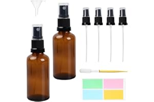 HOAAIGO 100ml Braunglas Sprühflasche, Sprühflasche Glasflasche mit Zerstäuber, Nachfüllbare Reise Feinnebel Sprühflasche Sprayflasche, Parfüm Zerstäuberflaschen mit Trichter und Etikettenaufkleber (50ML)