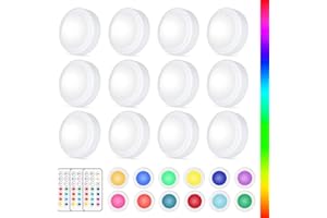 Yiliaw LED Puck-Lichter mit Fernbedienung,AA-Batteriebetriebene Lichter,12 Farben Schrankbeleuchtung,Unterbauleuchten,Drucklichter,Unterschrankbeleuchtung für die Küche,6er-Pack,Schwarz
