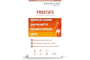 GRANIONS| Prostate | Contribue au bon fonctionnement de la prostate | Pépins de Courge, Ortie, Prunier d’Afrique | Formule brevetée et renforcée | Marque Française | 60 Gélules