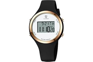 aswan watch Orologio digitale da donna con sveglia, display notturno, luce LED, cronometro, calendario, indicatore orario 12/24 ore, orologio sportivo leggero da donna con cinturino in silicone