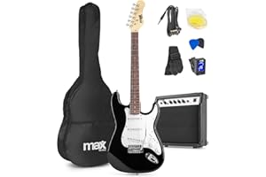 Max GIGKIT Beginner Electric Guitar Kit with 40W Amplifier, Accessories & 6 Months Lessons - Complete Starter Set Ideal for Adults & Kids, Black Gloss Finish Guitar with AUX Input & EQ Control