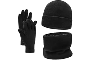 KOTASHION Winter Beanie Hat Scarf Touch Screen Gloves Set for Unisex Thermal Warm Elastic Neck Warmer Super Soft Knitted Hat Outdoor Sports Gloves Gift for Men and Women