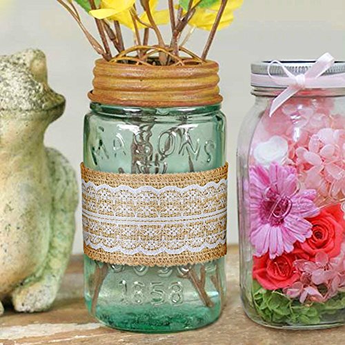 Tesan Natürlich Leinen Band mit Weiß Spitze für DIY Handgemacht Hochzeit Handwerk Spitze Leinen,6 einem anderen design,6 Stück - 6