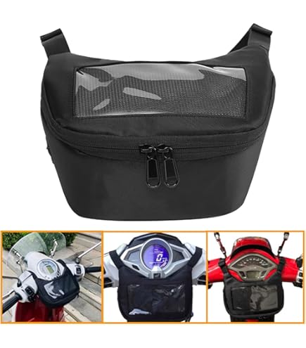 Borsa Da Manubrio Per Moto Piccola – Nylon Impermeabile, Con Tracolla Rimovibile, Scomparti Per Telefono E Portafoglio, Contenitore Anteriore Nero