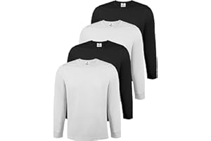 ALPIDEX Camiseta Hombre Manga Larga Pack de 4 Básica Lisa Algodón Elástico Cuello Redondo Camiseta Interior