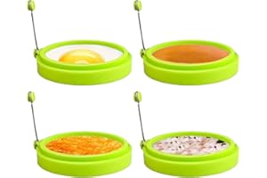 HENGLISAM 4 Pcs Egg Rings for Frying, 4 Inch Non Stick Silicone Fried Egg Ring Moulds, Round Egg Ring for Cooking Perfect Eggs Pancakes, Heat-Resistant Handle Mould
