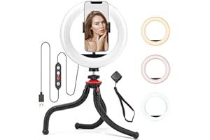 Fotopro Ringlicht mit Stativ und Telefonhalter, 8" Selfie Ringlicht für Make-up, Dimmbares LED-Ringlicht mit Fernbedienung für Telefon, Video, YouTube, Tiktok