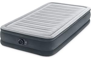 Intex 67765ED Dura-Beam Deluxe Comfort-Plush Mid-Rise Air Mattress: Fiber-Tech – Twin Size – Built-in Electric Pump – 13in Bed Height – 300lb Weight Capacity