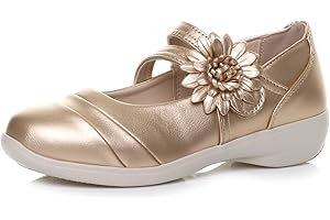 AJVANI Womens Ladies Wide fit Flat Grip Sole Padded Mary Jane Hook & Loop Comfort Shoes Size