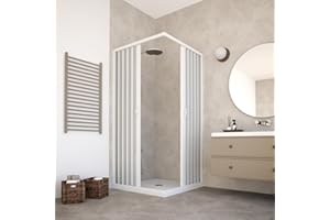 HDCASA HD CASA Box Doccia Angolare a Soffietto in PVC Modello Paola, Doppia Anta Reversibile Riducibile, Apertura Laterale con Profili Bianchi, Cabina Doccia Salvaspazio Made in Italy, bianco 70x90 x185h cm