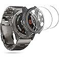 NEWZEROL Silicone Case + 2 Pack Tempered Glass Screen Protector Compatible with Garmin Fenix 6X Pro Watch, Full Coverage [Hig