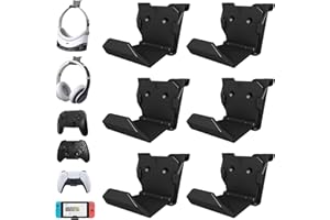 HLRAO 6 Pack Controller Wall Mount Holder,Adhesive/Screws Installation Wall Mount for PS5, Xbox, Switch Controller, Headset