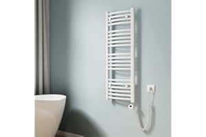 EMKE Radiador Toallero Eléctrico para Baño,100 x 40 cm, Secatoallas eléctrico con termostato, 300 vatios (Blanco)