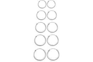 Elicola Set of 5 Pairs of Hoops Earrings in 925 Sterling for Women Men Small Round Mini Sleeper Cartilage Earrings Hypoallergenic 8/10/12/14/16mm
