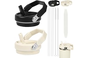 AYESY Stanley Couvercles de Rechange, Lot de 2 Anti-fuite 40oz Stanley Cup Étanche, Couvercle de Protection Réutilisable Amovible avec Poignée avec 2 Pailles 2 Brosse à Paille, Noir + Blanc