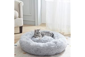SunStyle Home Donut Dog Bed,Calming Round Dog Cat Bed Machine Washable, Soft and Fluffy Cuddler Pet Cushion Self-Warming Puppy Beds(Grey 50cm)