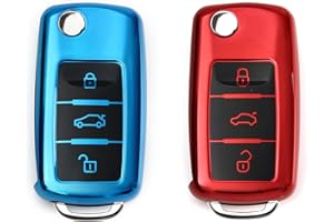 MYTHOSURGE 2 Stück Autoschlüssel Hülle, Schlüsselbox ,Autoschlüssel Schutzhülle kompatibel mit VW Golf 7、Polo、Tiguan、Skoda 3-Tasten Schlüsselhülle (Blau + Rot)