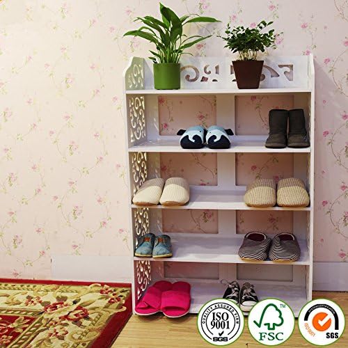 Shoe Rack3/4/5 Tier Chic Hollow Out White Shoe Rack Free Standing Shoe Cabinet Wood Shoe Storage Organizer Stand Shelf Holder Unit Shelves 40/60*23*71/91 (5tier 63*23*91cm)
