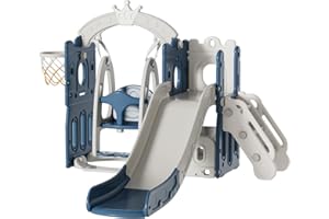 Reenborn Toboganes Infantiles, Toboganes Infantiles Exterior, Escorrega Infantil, Tobogán y Columpio para Niño, Centro de Actividades Equipo de Juego Interior Exterior (Tower-Blue Grey)